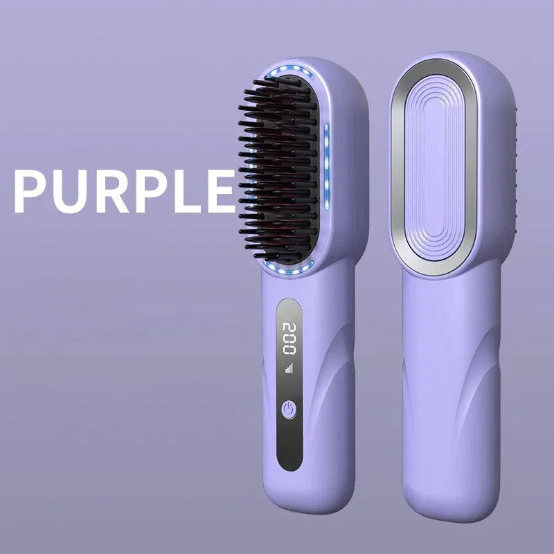 Wireless Straight Curling Hair Comb Heating Negative Ion Hair Straightener Rechargeable Anti-Scalding Electric Hair Care Brushes