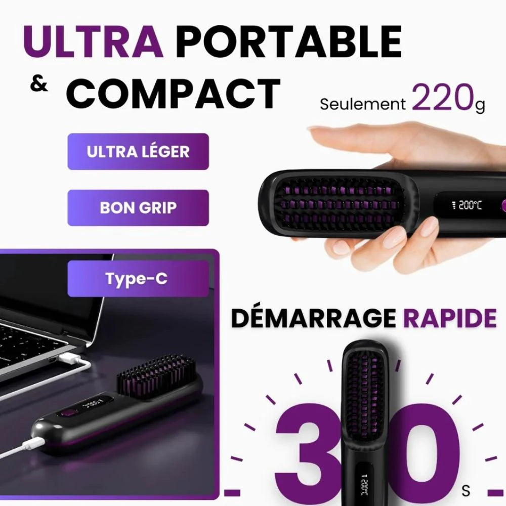 GoBrush PRO - Brosse Lissante 2 en 1 Portatif